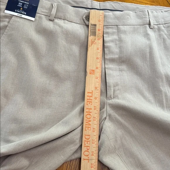 Stafford Linen Blend Pants Dress Mens Tan Slim Fit Straight Flat Front 40X32 - Picture 6 of 8